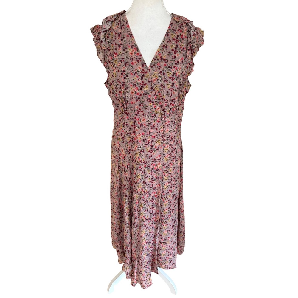 BA&SH Tan Floral Maria wrap Midi‎ Dress Size Large